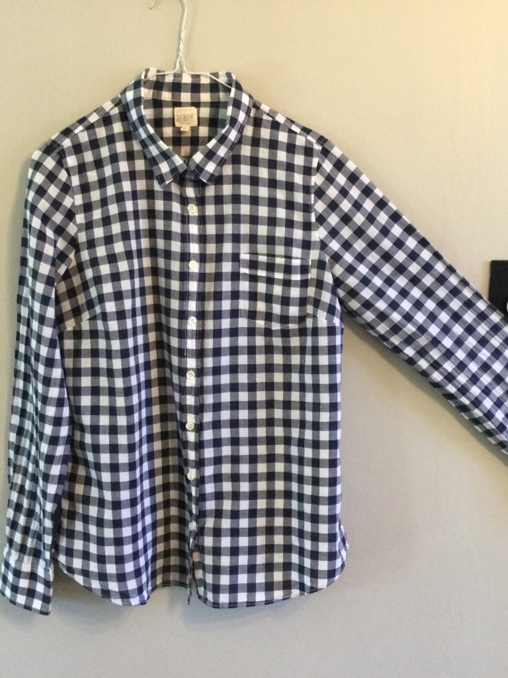 J. Crew The Perfect Shirt in Navy Gingham Button Down, Size Medium